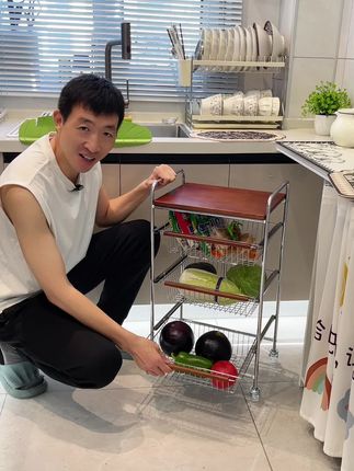 收纳蔬菜零食的小推车,不锈钢材质,可以抽拉#厨房好物 #收纳整理 #厨房收纳