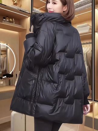 棉服女中长款韩版时尚秋冬大码冬季休闲外套百搭显瘦加厚保暖棉衣#谁穿谁好看 #大码女装 #棉服外套穿搭 #洋气减龄 #显瘦穿搭