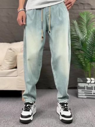 美式宽松小直角牛仔裤男士秋冬新款韩版宽松哈伦裤百搭休闲裤男款