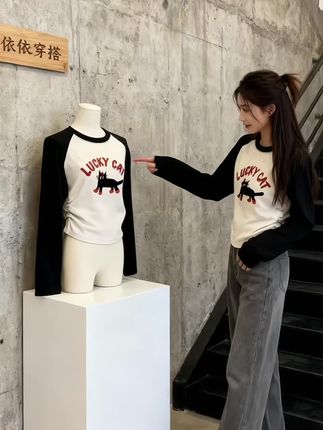 美式复古显瘦长袖t恤女2025新款小众设计感打底衫甜辣短款小上衣#谁穿谁好看#显瘦穿搭#面料柔软舒适 #小个子穿搭 #时尚百搭