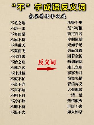 小学必背成语积累,“不”字成语的反义词让孩子背起来吧 #家长必读 #课外阅读 #词语积累 #好词好句 #语文