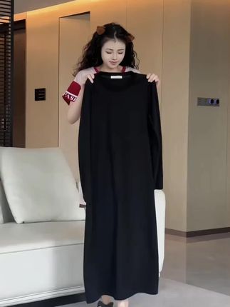 2025春秋新款赫本风高级感黑色长袖连衣裙小众设计感宽松显瘦长裙#显瘦长裙 #连衣裙 #赫本风
