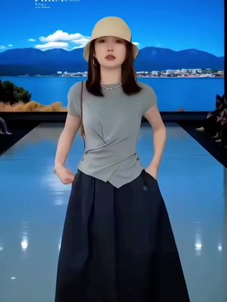 #夏季半身裙 #夏季新款 #时尚百搭 #今日穿搭look 2025夏季收腰显瘦短袖T恤上衣百搭半身裙休闲套装气质洋气衣服女@DOU+小助手 #女装