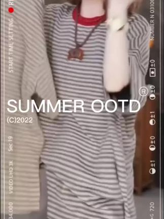 2025夏季新款百搭拼接条纹全棉圆领宽松T恤