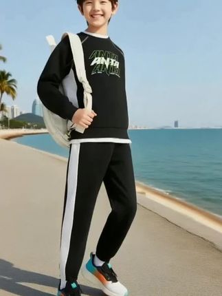 运动套装 安踏儿童 舒适休闲两件套棉感立体剪裁宽松A52535704#时尚 #童装 #可爱 #气质穿搭 #热门