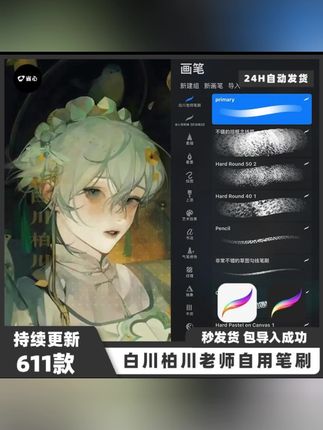 procreate笔刷白川柏川老师自用笔刷ipad绘画pocket笔刷