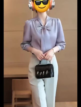 长袖蝴蝶蝴蝶结飘带女衬衫女装纯色时尚雪纺衫#穿搭 #通勤搭配 #上衣穿搭 #衬衫穿搭 #洋气小衫