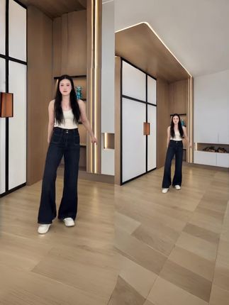 7397不贴腿微喇裤高腰牛仔裤子女2025秋季薄款宽松显瘦长裤子#高腰牛仔裤女 #时尚穿搭