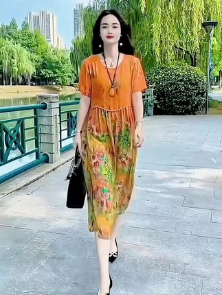 新款妈妈装夏季新款洋气时尚大码休闲宽松显瘦碎花连衣裙*660#谁穿谁好看#穿出自信穿出美丽 #洋气减龄 #时尚百搭