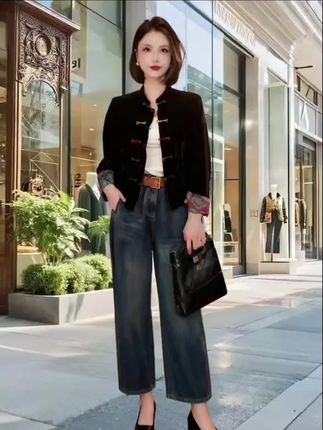 秋季新#中式丝绒衬衫女 #双面穿外套女 复古国风气质提花#上衣 #休闲外套