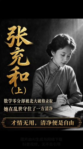 数学考零分 北大却破格录取了她 数学考了零分,北大却把她破格录取了。她叫张充和,合肥四姐妹里最小的四妹,从小跟着叔祖母读经习字,一手小楷端庄得像刻出来的。乱世里辗转逃难,她也没把自己活糊涂,白天做文事,夜里写字唱昆曲。她这一生,守着自己的一方天地,谁也抢不走。#张允和 #人物故事 #女性智慧 #传奇人生 #历史人物