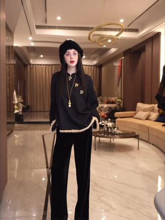 2025早秋新款丝绒刺绣百搭休闲裤