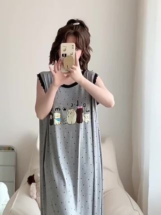 夏季新款女生洋气可爱甜美莫代尔狗狗印花睡裙#睡衣 #家居服 #睡衣家居服 #在家也要美美哒 #睡裙 @抖音小助手