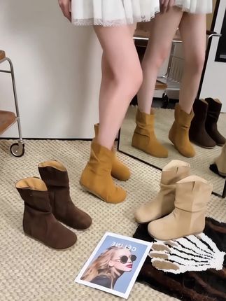 百搭勃肯短靴子女,2025秋季新款薄款,小短靴西部,牛仔瘦瘦单靴,