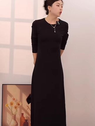 女生韩系ins衣服宽松休闲显瘦长款打底气质连衣裙百搭老钱风女装#显高显瘦显腿长 #面料柔软舒适