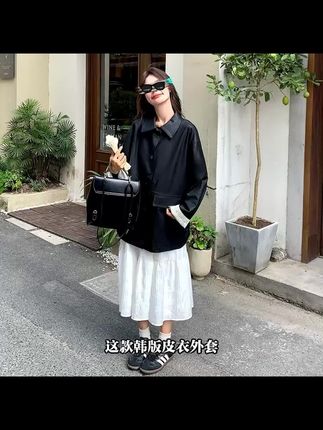 秋韩版设计感炸街皮衣外套女春秋新款撞色袖口港中秋风宽松显瘦洋气休闲