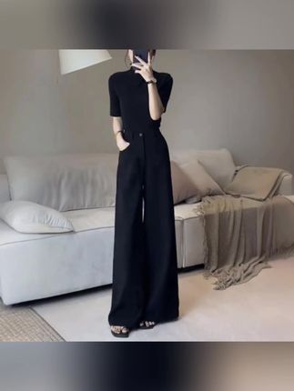 黑色高级感阔腿西装裤女春秋季新款高腰宽松时尚显瘦垂感拖地裤女#女裤推荐