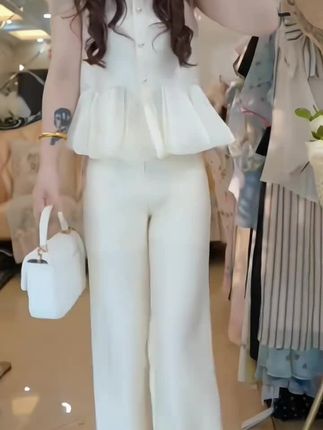 【两件套】无袖背心女2025夏季新款宽松马甲+直筒裤套装D2767