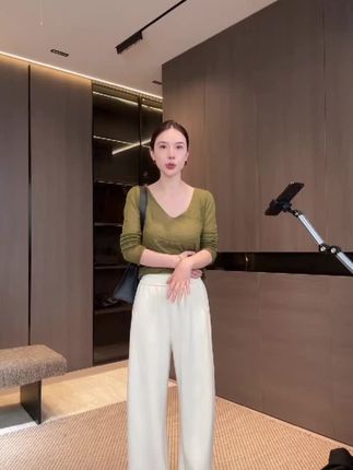 时尚极简风休闲宽松裤子醋酸弯刀裤男女同款