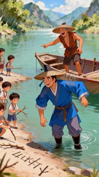 刻舟求剑
比喻办事拘泥,不知变通,死守教条。#一秒进入漫画世界 #人人都是ai艺术家特效 #带你走近画里