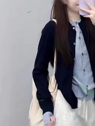 学院小香风蓝色针织开衫假两件女2025新款早秋韩系穿搭高级感外套 #开衫 #早秋 #韩系