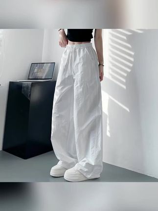 白色不透速干裤女夏季轻薄显瘦遮肉阔腿裤胖mm高腰褶皱运动工装裤 #新款上新 #显瘦遮肉 #速干裤 #胖mm穿搭 #上热门🔥🔥🔥