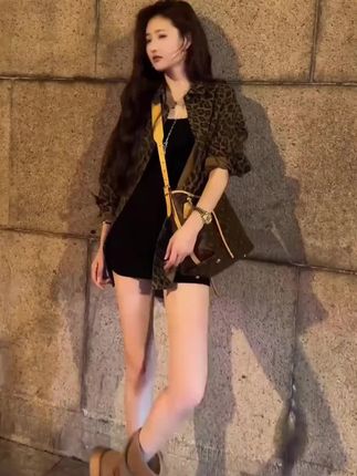 6043潮流豹纹衬衫外套女秋季美式复古百搭宽松显瘦休闲上衣