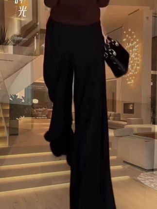 黑色今年流行西装裤女士2025春秋直筒裤子高腰显瘦垂感休闲阔腿裤#阔腿裤