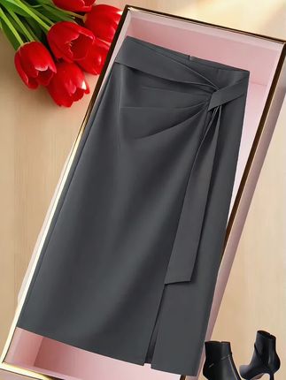 开叉西装半身裙女秋冬新款高腰小个子a字中长款直筒包臀一步裙#优雅气质 #日常通勤穿搭 #美出高级感 #氛围感穿搭 #高级感穿搭