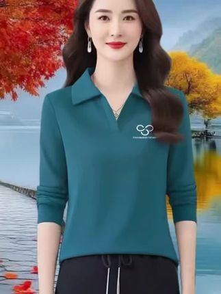 啄木鸟品牌休闲翻领POLO衫洋气妈妈装春秋长袖女t恤时尚打底上衣#啄木鸟 #秋冬穿搭 #打底衫 #谁穿谁好看 #好物推荐🔥