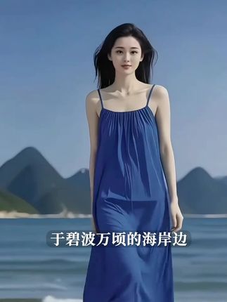 纯色吊带连衣裙女过膝长款新款海边度假风背心裙克莱因蓝沙滩裙子#今日穿搭look#强烈推荐#每天都要美美哒