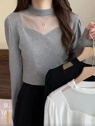 #大码网纱拼接内搭上衣#谁穿谁好看 #打底衫 #针织衫 #女装 #内搭外穿都好看