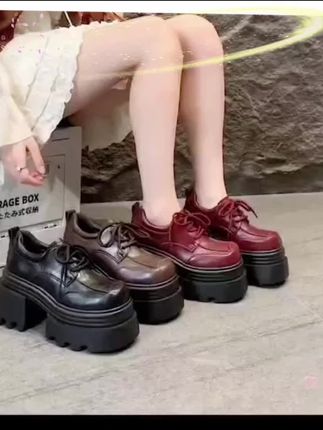 10CM松糕小皮鞋女2025秋季新款小个子高跟女鞋轻便厚底乐福鞋