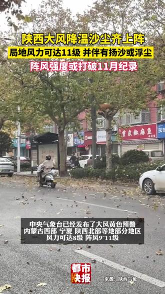 大风、沙尘暴、降温!#陕西大风降温沙尘齐上阵,陕北、关中、陕南东部部分地方阵风风力较大,局地可达11级以上,阵风强度或打破11月纪录!
