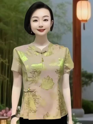 新款新中式国风印花短袖上衣,时尚洋气显瘦显气质#初秋打底衫怎么搭#初秋一周不重样穿搭#通勤穿搭如何摆脱土气感#谁穿谁好看#优雅气质