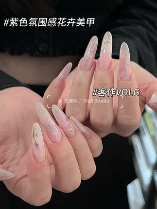 紫色氛围感花卉客作VOLG#辣妹美甲 #手绘美甲 #美甲推荐款式 #美甲💅 #美甲师日常