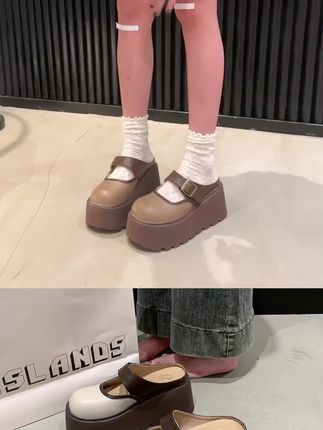 真皮8cm厚底包头半拖鞋女外穿2025春新款一脚蹬勃肯鞋玛丽珍单鞋#好穿不累脚 #半包头拖鞋女 #玛丽珍女鞋 #外穿拖鞋 #厚底拖鞋