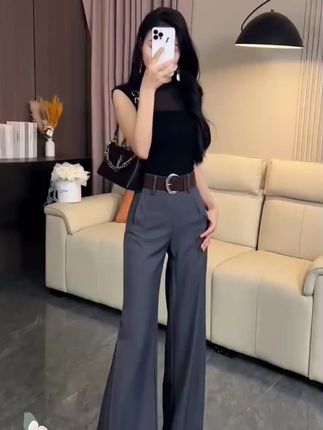 《送腰带》2025早秋新款气质高腰显瘦休闲百搭阔腿垂感西装裤#谁穿谁好看 #西装裤 #阔腿裤 #通勤搭配 #早秋穿搭