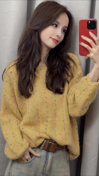 时尚彩色球球亮片卷边毛衣女新款季韩版一字领慵懒风针织衫#春季新款 #宽松显瘦 #小众设计感 #韩版针织衫 #慵懒风穿搭