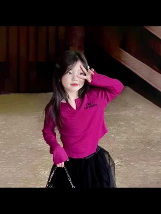 2025新款小V领儿童打底衫韩版内搭女宝宝早秋长袖上衣 #高品质童装 #爱了爱了 #儿童时尚穿搭 #童装搭配 #百搭上衣