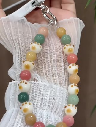 彩色菩提猫爪手机挂绳手机链挂件可爱斜挎链女款手腕绳挂饰防丢#手链 #挂饰挂件 #吊坠挂件 #挂件 #手机挂绳