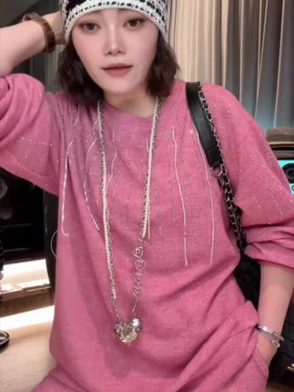 欧货高品早秋烫钻拼接设计上衣+裤子套装#早秋穿搭 #休闲减龄穿搭#套装两件套#高级感穿搭#高端女装