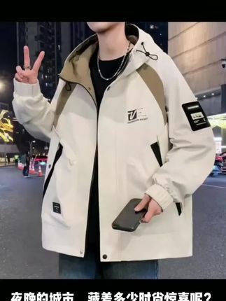 2025春季新款男士连:/ 帽夹克港风时尚潮流青少年百搭学生宽松外套男