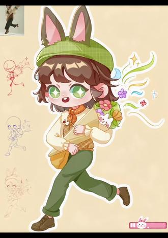 第1步:动态“速写小游戏”
• 把参考图调成黑白+低透明度,像看皮影戏一样抓动态
• 用火柴人先定骨架,再用“圆+椭圆”画出头、肩、手、脚的大致位置
• 重点:给耳朵预留“会动”的空间,眼睛位置定得高一点更可爱
第2步:线稿“填色闯关”
• 把火柴人变成线稿,从头部开始,画出头发的蓬松感,耳朵内侧用粉色提亮
• 给眼睛加上“星星高光”,嘴巴画成小月牙,嘴角微微上扬更治愈
• 服饰用格子、条纹等小图案点缀,让画面更有故事感
第3步:上色“魔法调色”
• 选一套邻近色(比如黄绿+橙黄)做主色调,再用一点对比色(比如紫色花束)点睛
• 用“渐变+阴影”做出立体感,眼睛和耳朵内侧多刷一层高光
• 最后加上可爱的小元素:飞舞的花瓣、闪烁的星星、小表情贴纸#procreate绘画 #q版 #板绘过程 #日常摸鱼 #手绘插画 @抖音小助手 @抖音创作小助手