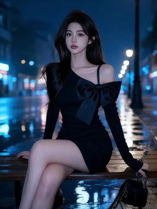 #辣妹风穿搭 #辣妹装 秋季新款单边吊带长袖连衣裙蝴蝶结设计小黑裙收腰显瘦包臀裙#小黑裙收腰包臀裙#小性感