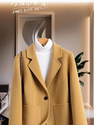 100%绵羊毛双面呢西装领短款大衣外套#绵羊毛短款外套 #双面呢大衣外套 #保暖又好看