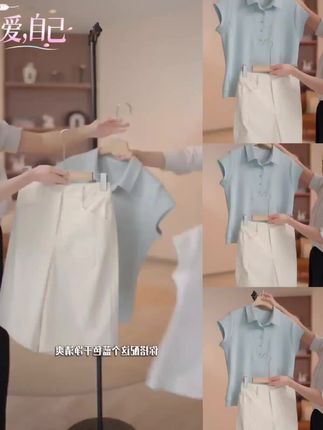 夏季减龄时尚女装polp领短袖T恤宽松显瘦阔腿休闲短裤中裤两件套#简约穿搭 #休闲百搭