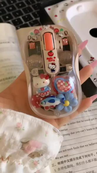 手工高颜值Kitty猫透明无线鼠标少女心卡通DIY装饰静音办公笔记本#HelloKitty #凯蒂猫 #手工diy #无线鼠标 #鼠标