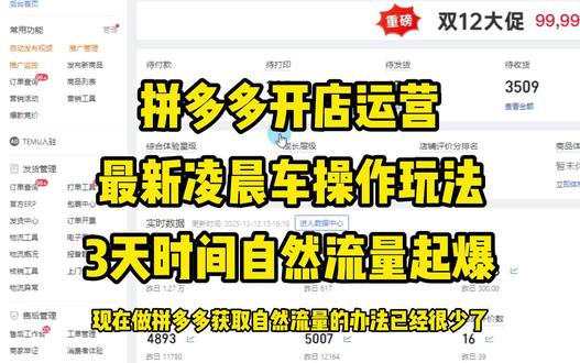 拼多多凌晨车玩法,三天时间自然流量起爆#拼多多运营 #新手开网店 #拼多多学习 #电商干货
