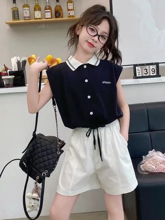 女童套装洋气儿童休闲Polo衫短袖短裤女孩运动两件套#夏季穿搭 #女童夏季洋气套装 #小女孩时尚套装 #夏款搭配 #夏日穿搭